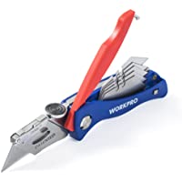 WORKPRO Cutter Plegable-Cuchillo Multiuso- Navaja Táctica Cambio Rápido con 5 Hojas- Mecanismo de Bloqueo